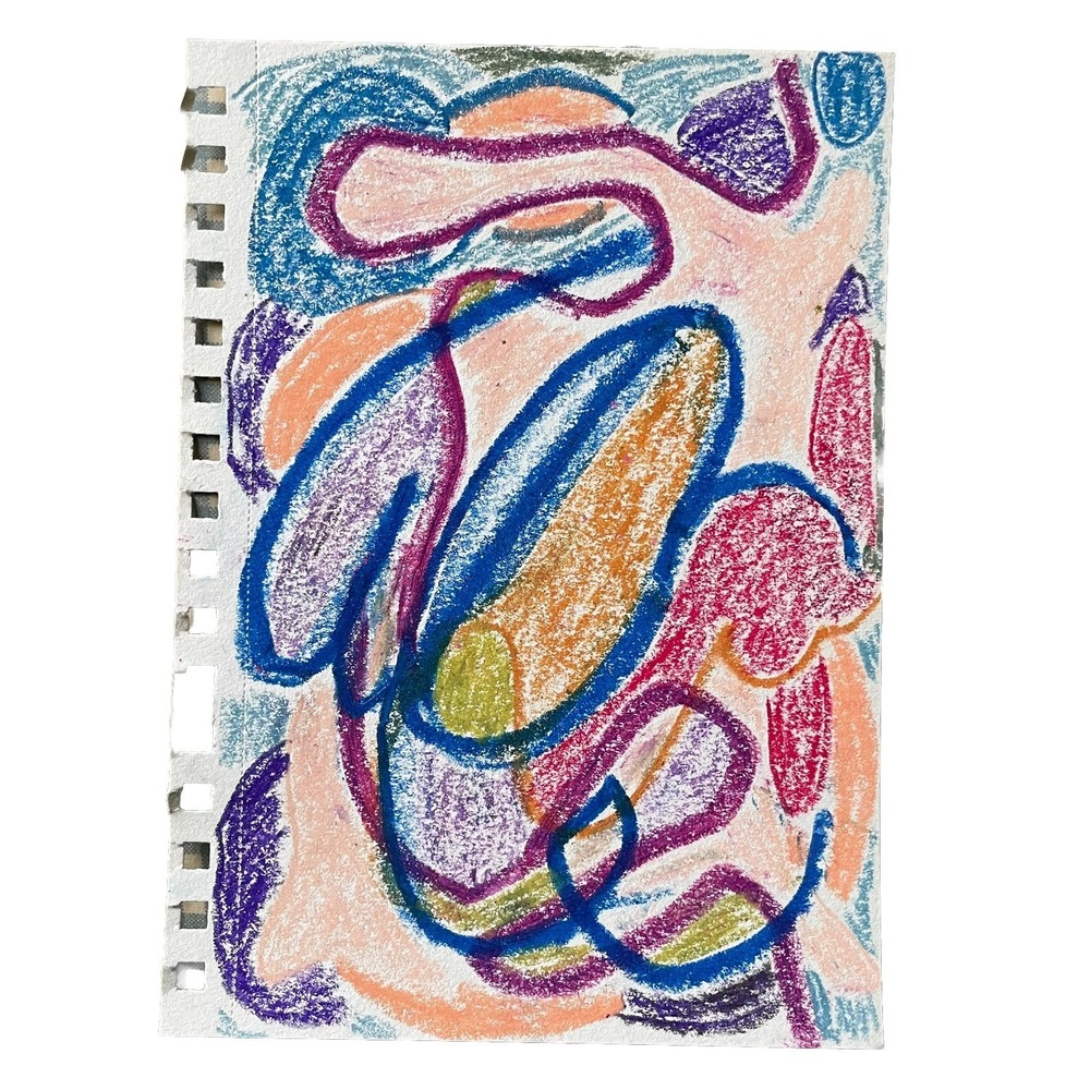 Oman Original Art 5.5x8.5 Biomorphic Paper Organic Shapes Painting Pastel Modern